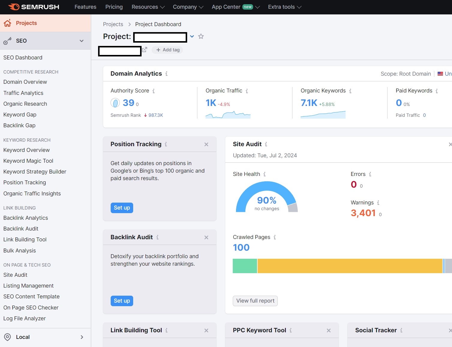 SEMrush SEO audit tool