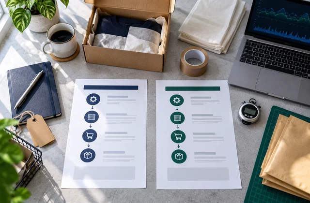 Two WooCommerce performance configurations being compared beside packing materials and timing notes.